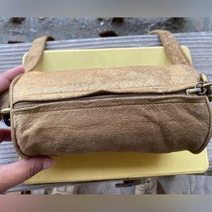 DKNY gold metallic mini crossbody vintage barrel bag